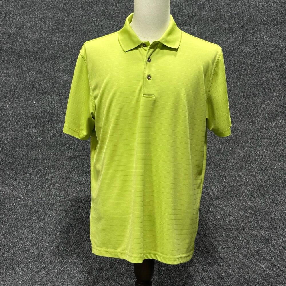 Grand Slam Polo Shirt Mens XL Green Stripe Performance Tagless Short Sleeve Golf